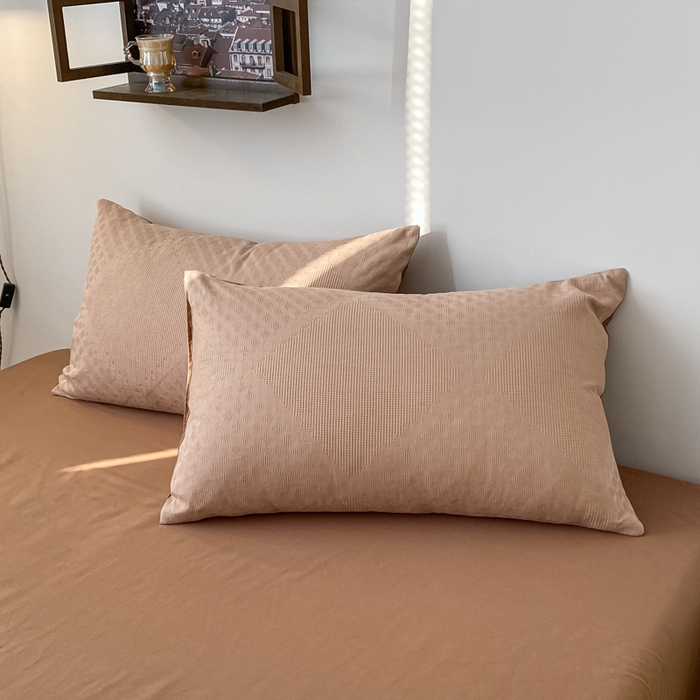 91家纺网 家纺一手货源 找家纺 金丝鸟  2023新款简约舒适华夫格四件套 简约卡其格驼