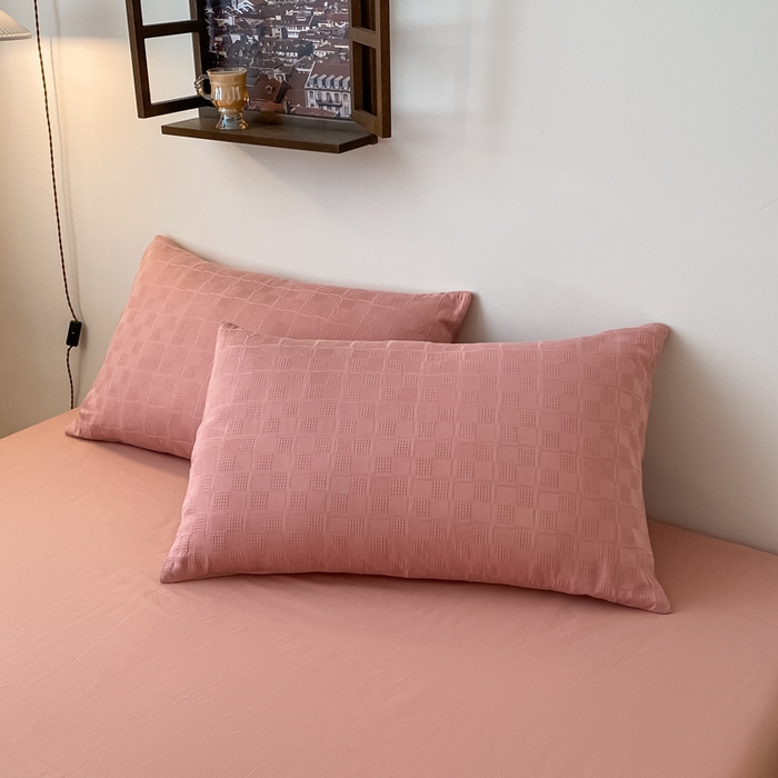 91家纺网 家纺一手货源 找家纺 金丝鸟  2023新款简约舒适华夫格四件套 简约小田格 粉