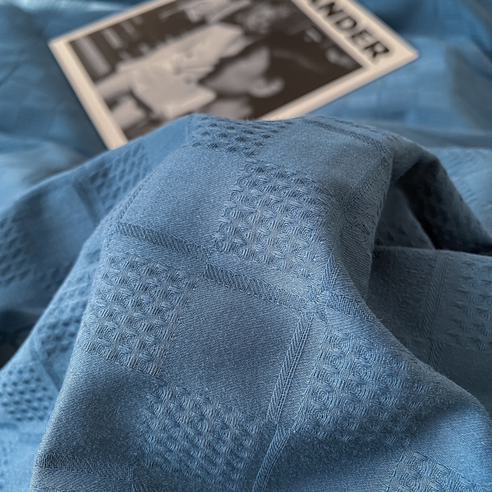 91家纺网 家纺一手货源 找家纺 金丝鸟  2023新款简约舒适华夫格四件套 简约小田格蓝