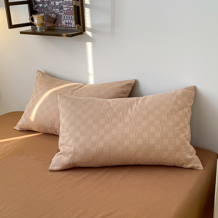 91家纺网 家纺一手货源 找家纺 金丝鸟  2023新款简约舒适华夫格四件套 简约小田格驼