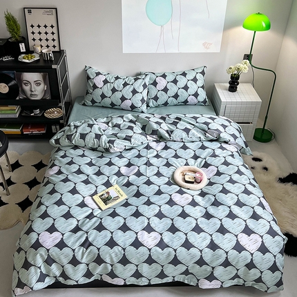 窝米2023新款13370全棉四件套卡通简约款 爱心蓝