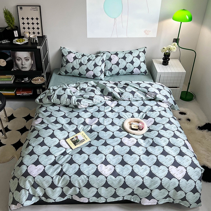 91家纺网 家纺一手货源 找家纺 窝米2023新款13370全棉四件套卡通简约款 爱心蓝