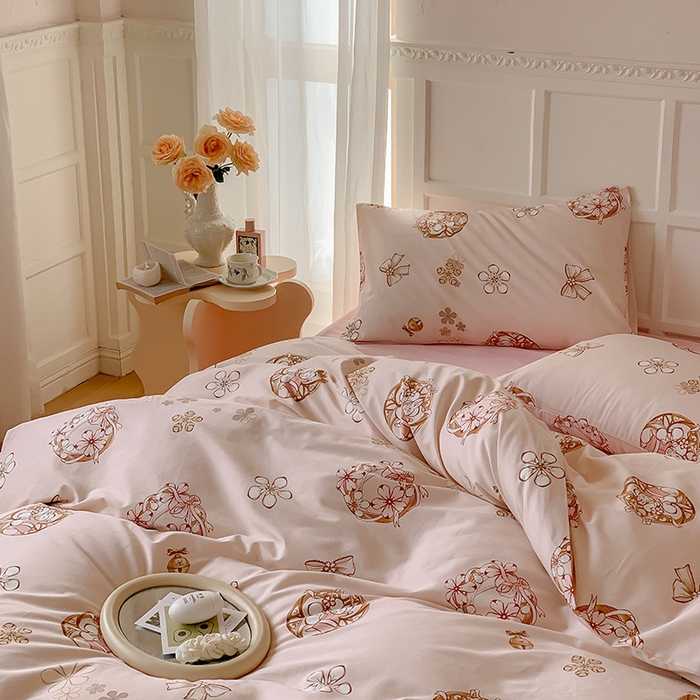 91家纺网 家纺一手货源 找家纺 窝米2023新款13370全棉四件套卡通简约款 安妮兔