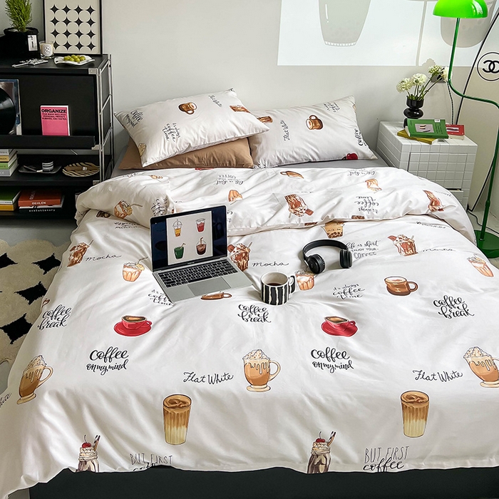 91家纺网 家纺一手货源 找家纺 窝米2023新款13370全棉四件套卡通简约款 可颂