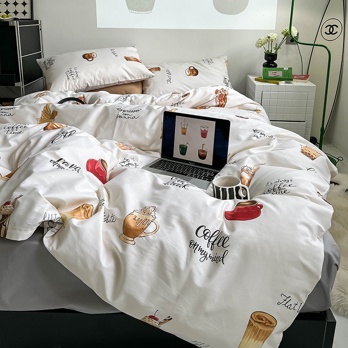 91家纺网 家纺一手货源 找家纺 窝米2023新款13370全棉四件套卡通简约款 可颂