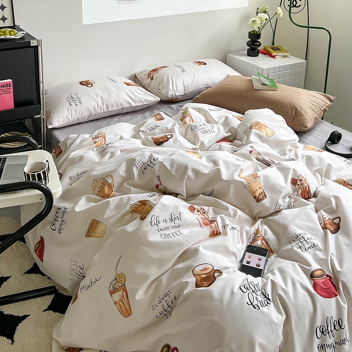 91家纺网 家纺一手货源 找家纺 窝米2023新款13370全棉四件套卡通简约款 可颂