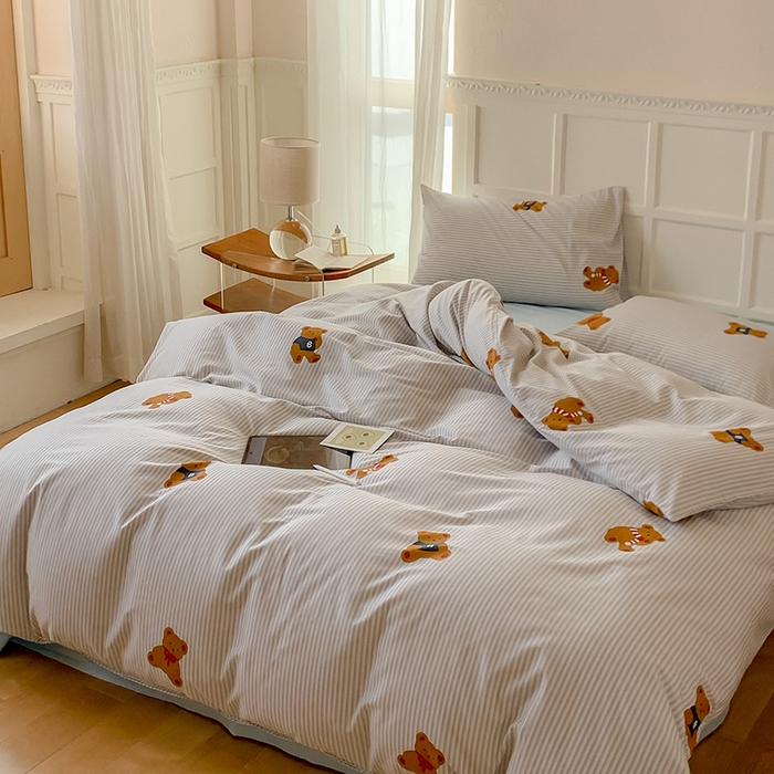 91家纺网 家纺一手货源 找家纺 窝米2023新款13370全棉四件套卡通简约款 焦糖熊