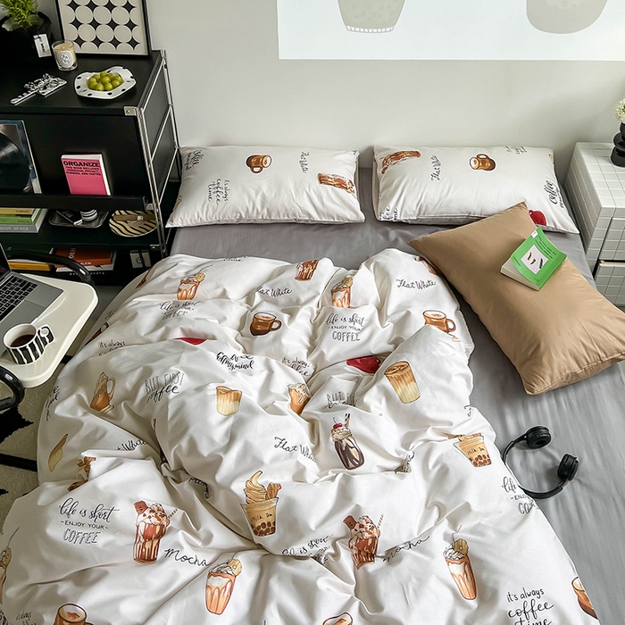 91家纺网 家纺一手货源 找家纺 窝米2023新款13370全棉四件套卡通简约款 可颂