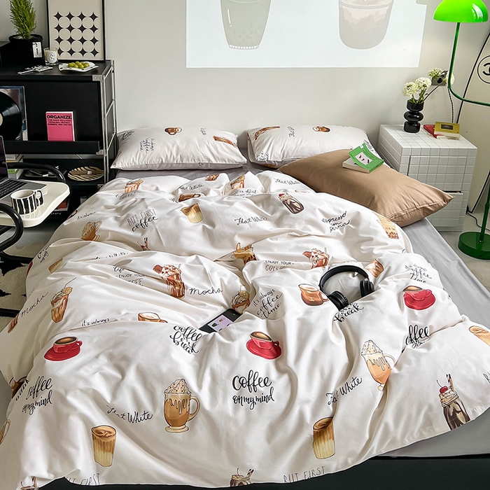 91家纺网 家纺一手货源 找家纺 窝米2023新款13370全棉四件套卡通简约款 可颂