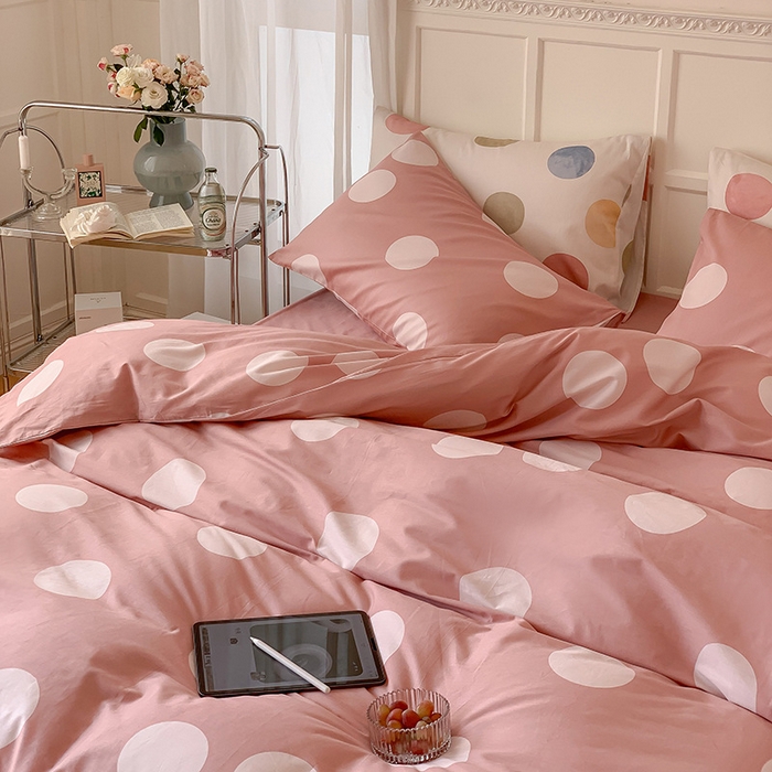 91家纺网 家纺一手货源 找家纺 窝米2023新款13370全棉四件套卡通简约款 拉卡粉