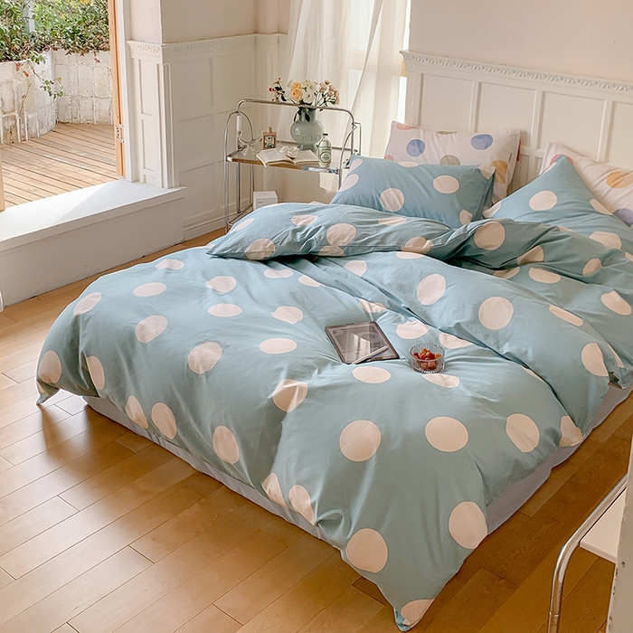 91家纺网 家纺一手货源 找家纺 窝米2023新款13370全棉四件套卡通简约款 拉卡蓝