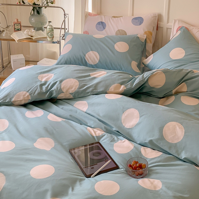 91家纺网 家纺一手货源 找家纺 窝米2023新款13370全棉四件套卡通简约款 拉卡蓝