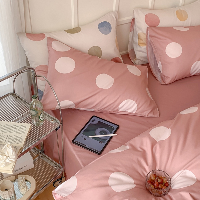 91家纺网 家纺一手货源 找家纺 窝米2023新款13370全棉四件套卡通简约款 拉卡粉