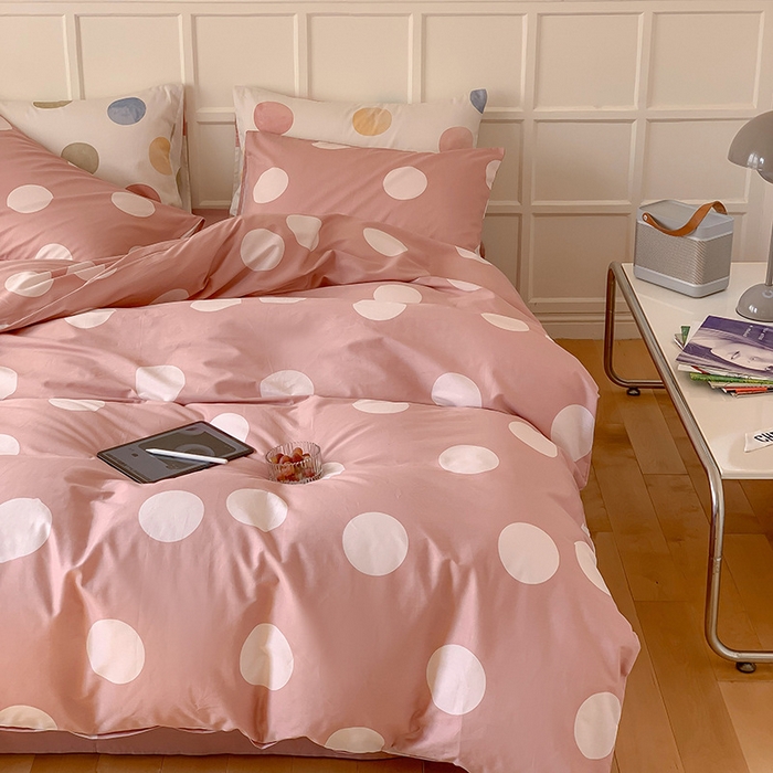 91家纺网 家纺一手货源 找家纺 窝米2023新款13370全棉四件套卡通简约款 拉卡粉