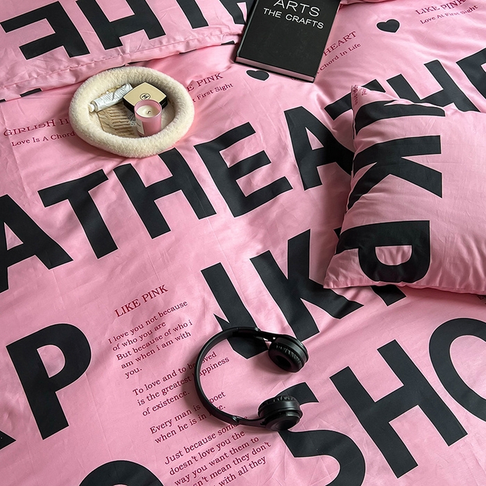 91家纺网 家纺一手货源 找家纺 窝米2023新款13370全棉四件套卡通简约款 练习粉