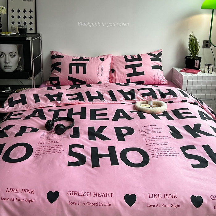 91家纺网 家纺一手货源 找家纺 窝米2023新款13370全棉四件套卡通简约款 练习粉