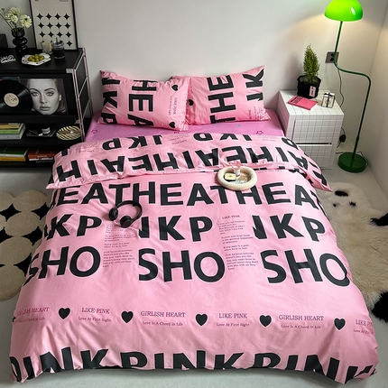 窝米2023新款13370全棉四件套卡通简约款 练习粉