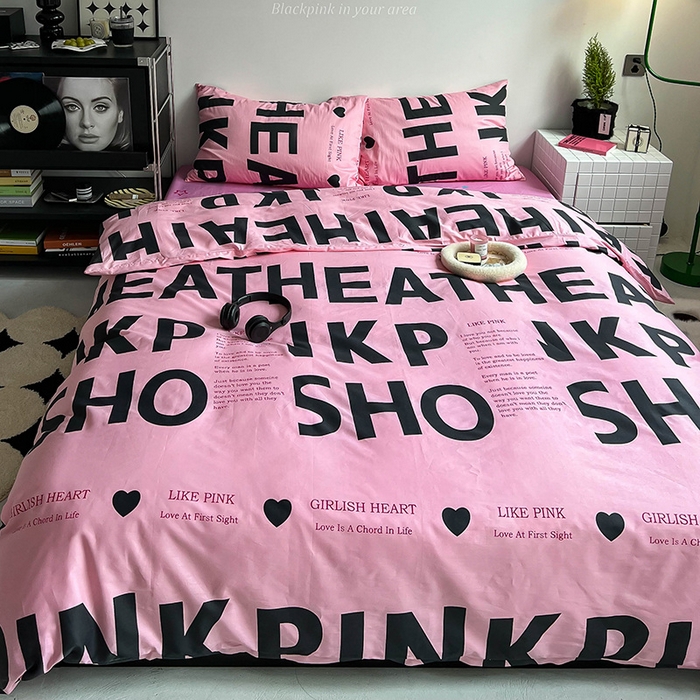 91家纺网 家纺一手货源 找家纺 窝米2023新款13370全棉四件套卡通简约款 练习粉