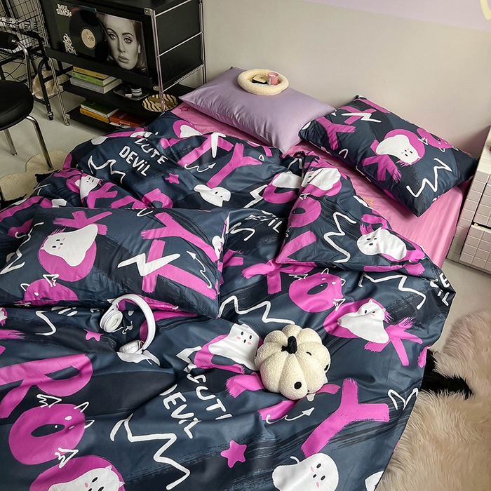 91家纺网 家纺一手货源 找家纺 窝米2023新款13370全棉四件套卡通简约款 旋律