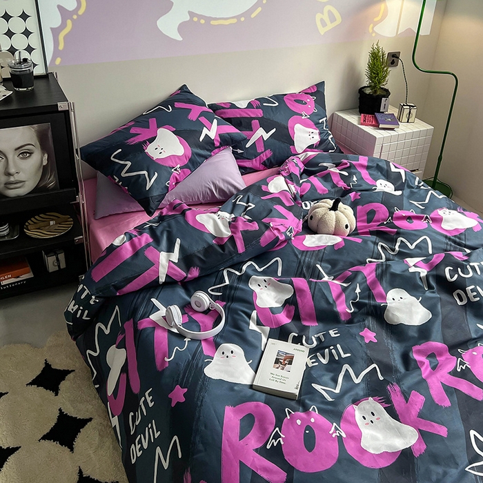 91家纺网 家纺一手货源 找家纺 窝米2023新款13370全棉四件套卡通简约款 旋律