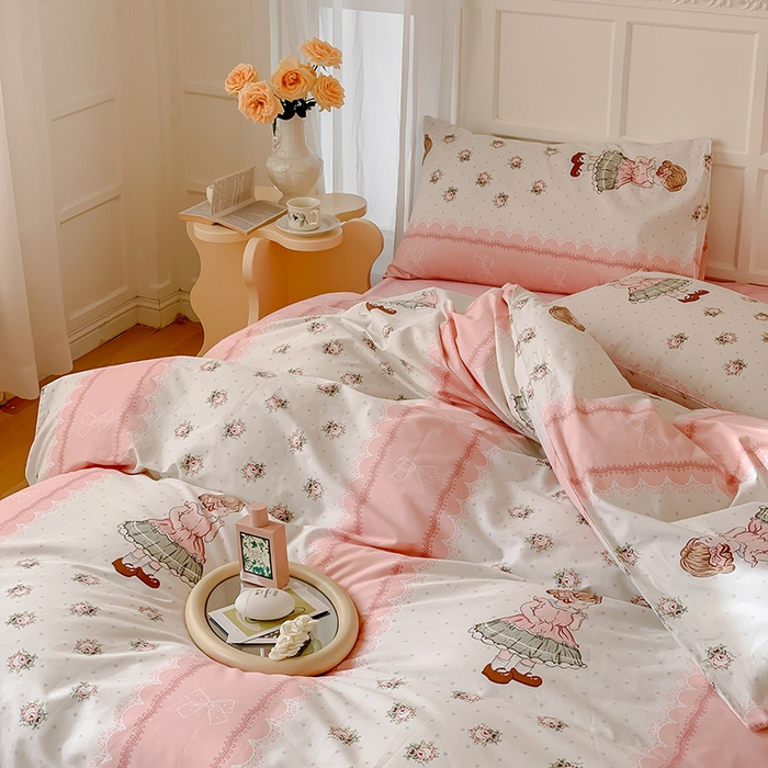 91家纺网 家纺一手货源 找家纺 窝米2023新款全棉13370四件套洛丽塔系列 玲贝儿