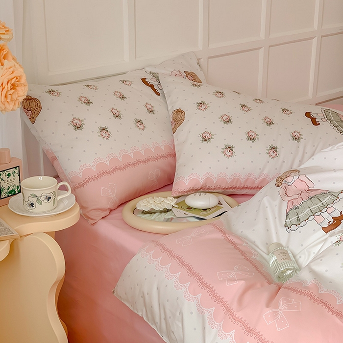 91家纺网 家纺一手货源 找家纺 窝米2023新款全棉13370四件套洛丽塔系列 玲贝儿