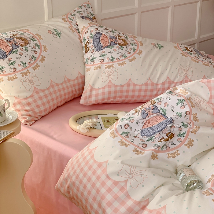 91家纺网 家纺一手货源 找家纺 窝米2023新款全棉13370四件套洛丽塔系列 花仙子