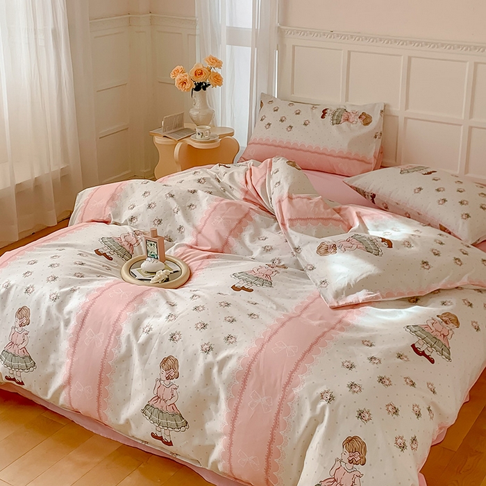 91家纺网 家纺一手货源 找家纺 窝米2023新款全棉13370四件套洛丽塔系列 玲贝儿