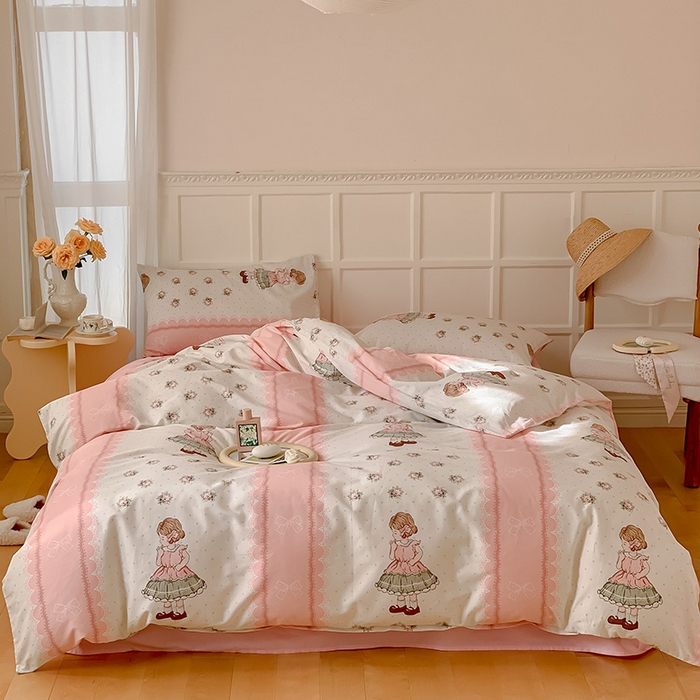 91家纺网 家纺一手货源 找家纺 窝米2023新款全棉13370四件套洛丽塔系列 玲贝儿