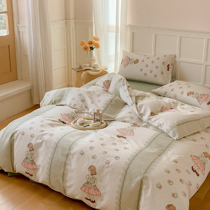 91家纺网 家纺一手货源 找家纺 窝米2023新款全棉13370四件套洛丽塔系列 雪莉儿