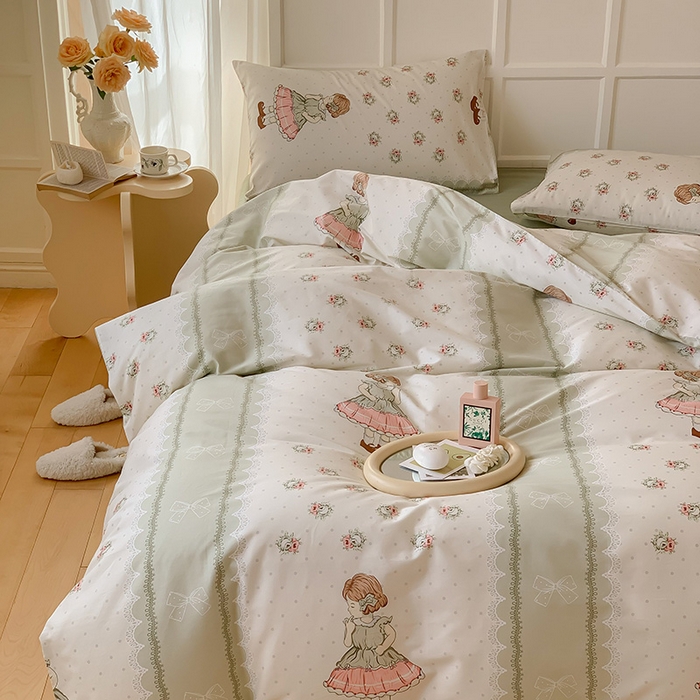 91家纺网 家纺一手货源 找家纺 窝米2023新款全棉13370四件套洛丽塔系列 雪莉儿