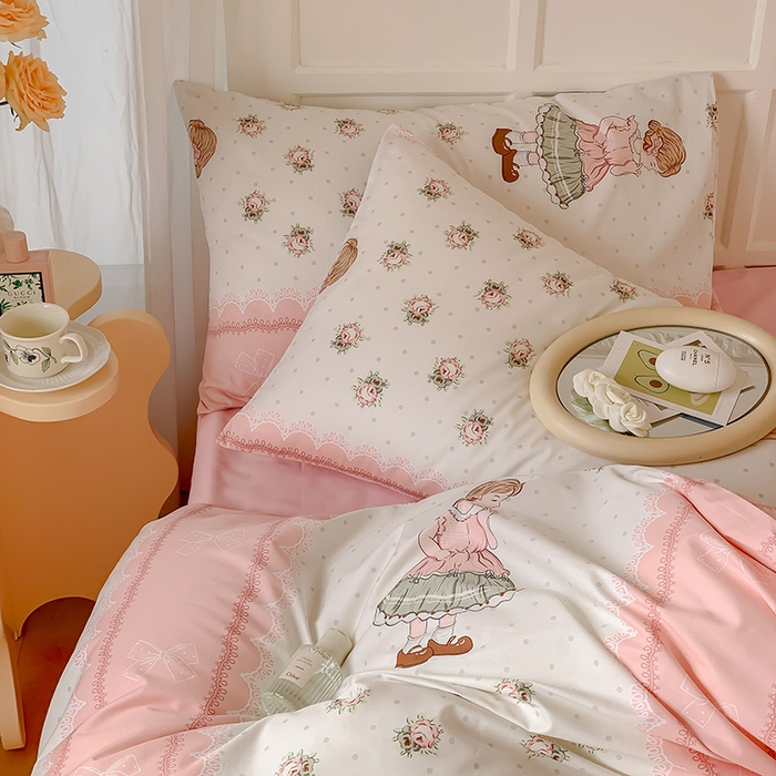 91家纺网 家纺一手货源 找家纺 窝米2023新款全棉13370四件套洛丽塔系列 玲贝儿