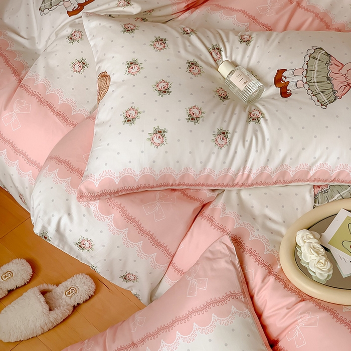 91家纺网 家纺一手货源 找家纺 窝米2023新款全棉13370四件套洛丽塔系列 玲贝儿