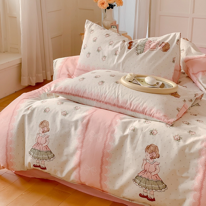 91家纺网 家纺一手货源 找家纺 窝米2023新款全棉13370四件套洛丽塔系列 玲贝儿