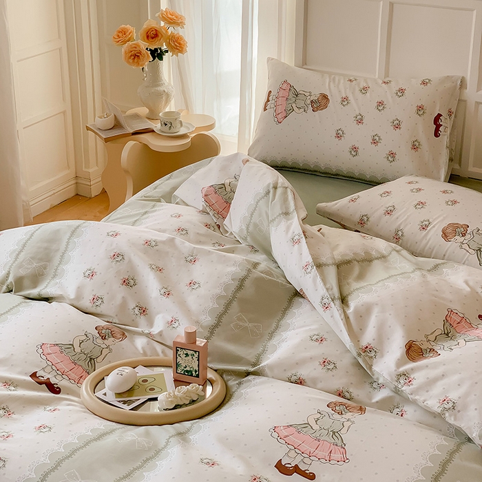 91家纺网 家纺一手货源 找家纺 窝米2023新款全棉13370四件套洛丽塔系列 雪莉儿