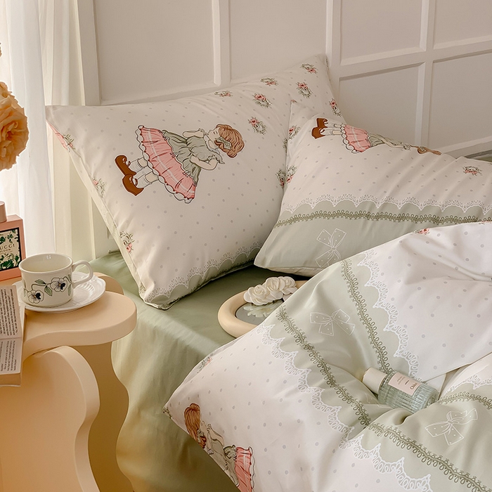 91家纺网 家纺一手货源 找家纺 窝米2023新款全棉13370四件套洛丽塔系列 雪莉儿