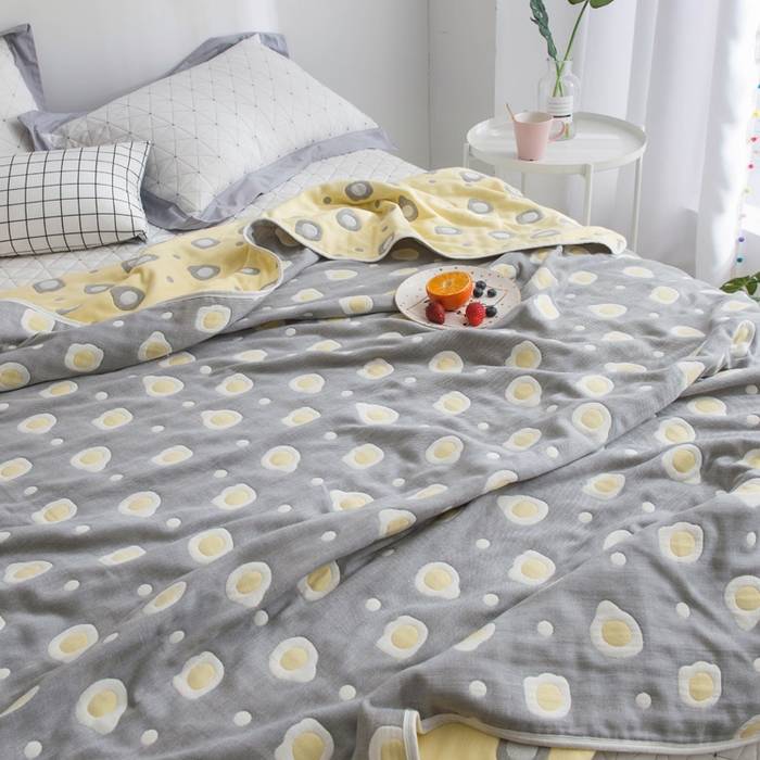 91家纺网 家纺一手货源 找家纺 朴尔家纺2023新款经典六层纱布全棉毛巾被系列-朴尔经典款常年备货 煎蛋-灰