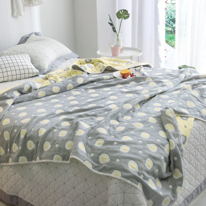 91家纺网 家纺一手货源 找家纺 朴尔家纺2023新款经典六层纱布全棉毛巾被系列-朴尔经典款常年备货 煎蛋-灰