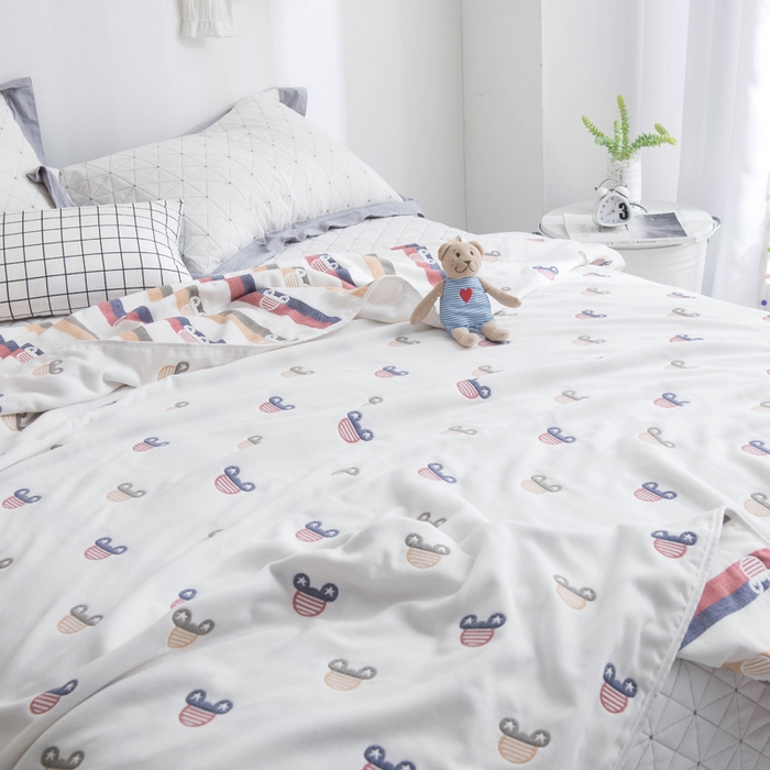 91家纺网 家纺一手货源 找家纺 朴尔家纺2023新款经典六层纱布全棉毛巾被系列-朴尔经典款常年备货 快乐米奇