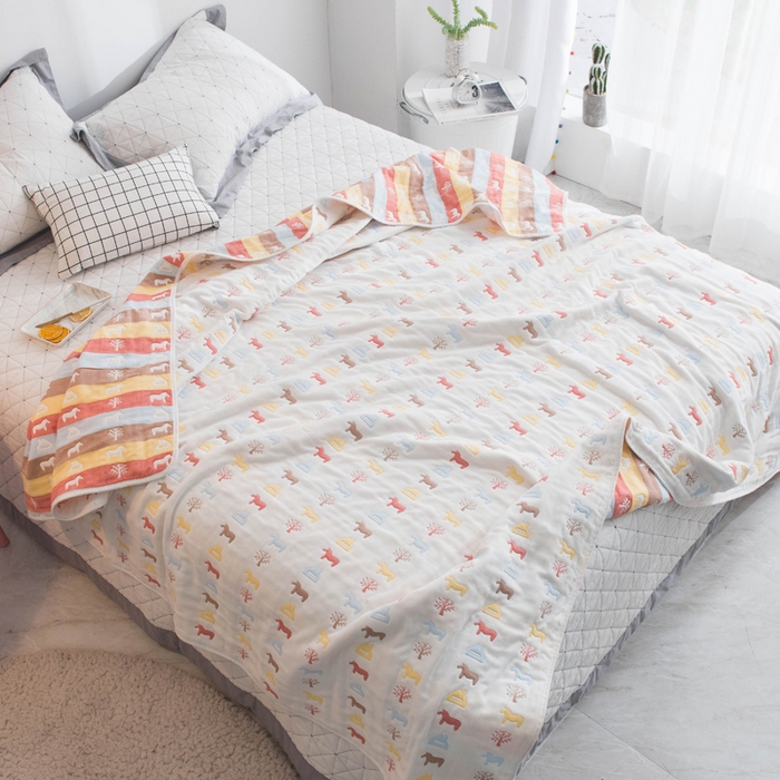 91家纺网 家纺一手货源 找家纺 朴尔家纺2023新款经典六层纱布全棉毛巾被系列-朴尔经典款常年备货 木马