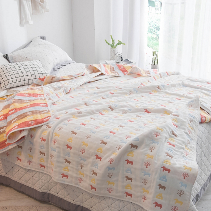 91家纺网 家纺一手货源 找家纺 朴尔家纺2023新款经典六层纱布全棉毛巾被系列-朴尔经典款常年备货 木马