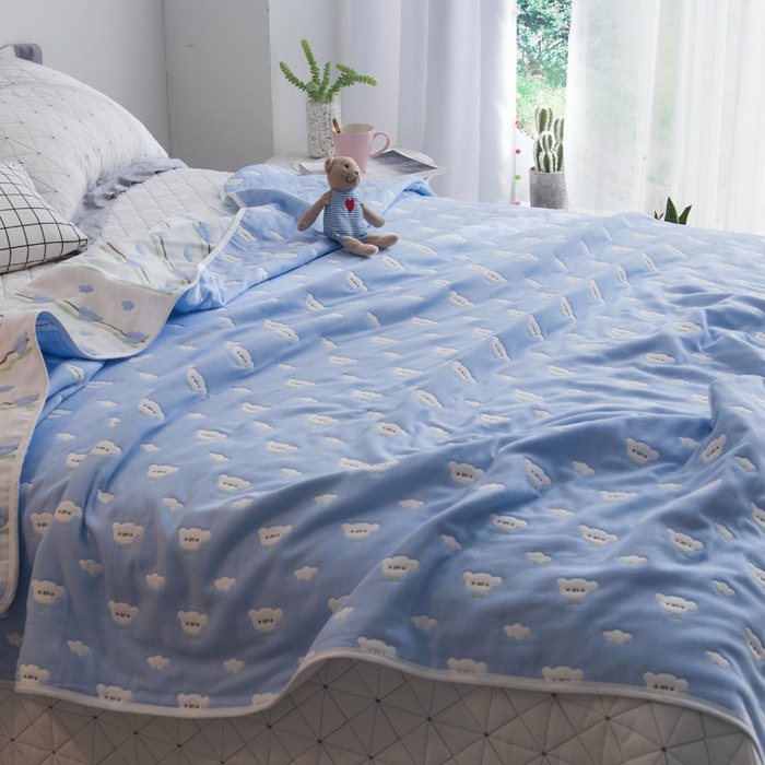 91家纺网 家纺一手货源 找家纺 朴尔家纺2023新款经典六层纱布全棉毛巾被系列-朴尔经典款常年备货 日式彩云-兰