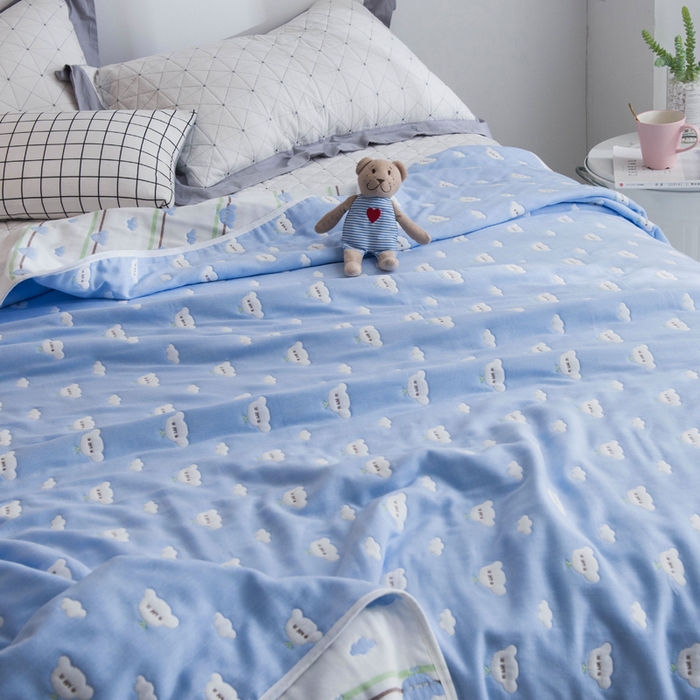 91家纺网 家纺一手货源 找家纺 朴尔家纺2023新款经典六层纱布全棉毛巾被系列-朴尔经典款常年备货 日式彩云-兰