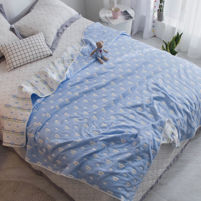 91家纺网 家纺一手货源 找家纺 朴尔家纺2023新款经典六层纱布全棉毛巾被系列-朴尔经典款常年备货 日式彩云-兰