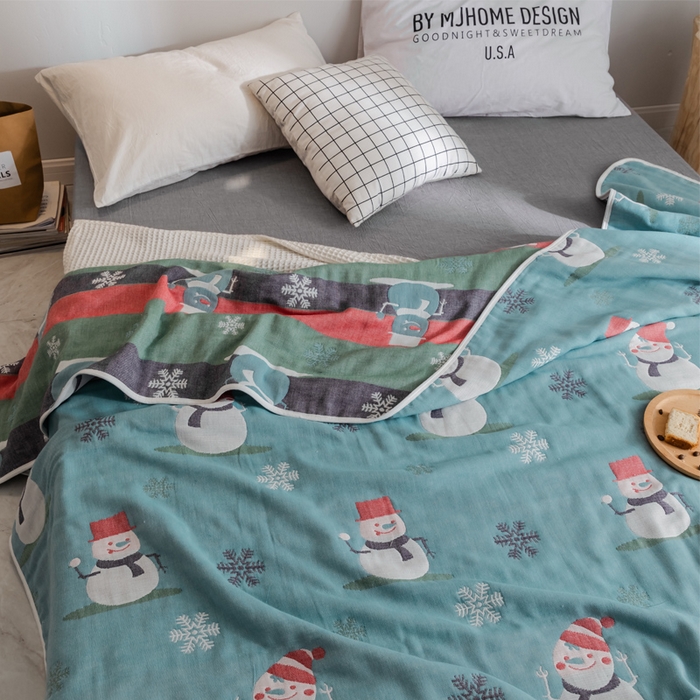 91家纺网 家纺一手货源 找家纺 朴尔家纺2023新款经典六层纱布全棉毛巾被系列-朴尔经典款常年备货 雪人兰