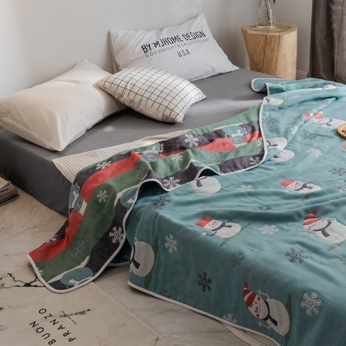 91家纺网 家纺一手货源 找家纺 朴尔家纺2023新款经典六层纱布全棉毛巾被系列-朴尔经典款常年备货 雪人兰