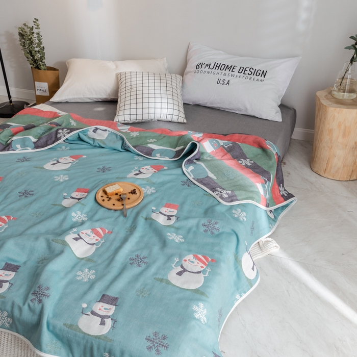 91家纺网 家纺一手货源 找家纺 朴尔家纺2023新款经典六层纱布全棉毛巾被系列-朴尔经典款常年备货 雪人兰