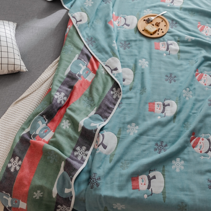 91家纺网 家纺一手货源 找家纺 朴尔家纺2023新款经典六层纱布全棉毛巾被系列-朴尔经典款常年备货 雪人兰