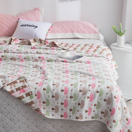 91家纺网 家纺一手货源 找家纺 朴尔家纺2023新款经典六层纱布全棉毛巾被系列-朴尔经典款常年备货 日式蘑菇