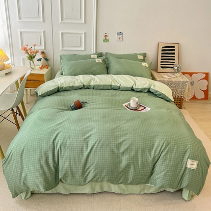 91家纺网 家纺一手货源 找家纺 芷凡 2023新款色织水洗棉单件被套 极简-绿